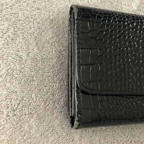 🌺WALLET WOMEN'S BLACK TRI-FOLD CROC LEATHER - Picture 5 of 8